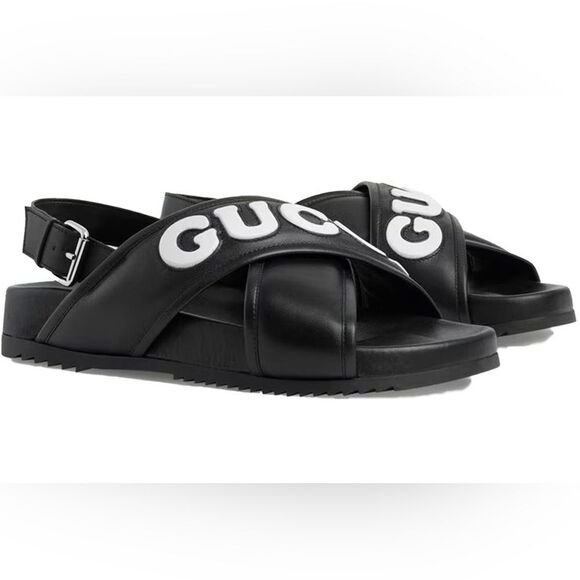 Gucci Black Slide Sandals Gucci Crossover Sandals Mens size us 7 and Us 10 - Picture 1 of 7